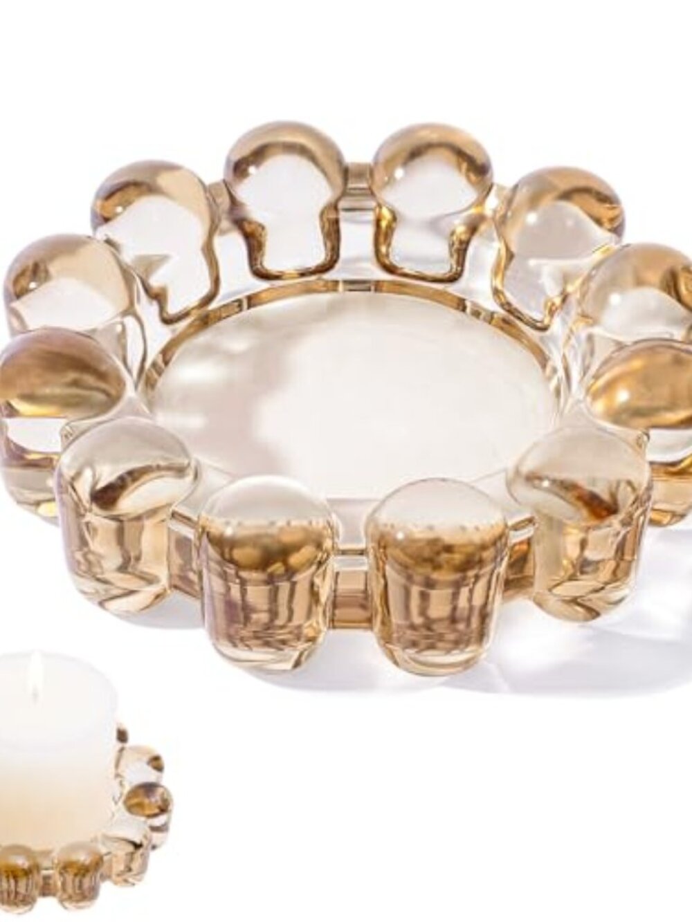 Bubble Candle Dish Glass Candle Holder Tray, Round Pillar Candlestick Plate